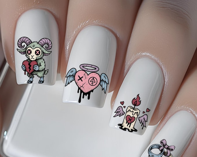 Pastel Gothic Valentine's Day Nail Stickers - Waterslide Decal Stickers - Nail Art Stickers