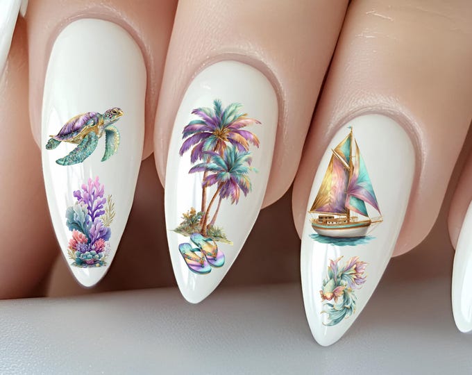 Underwater World Nail Stickers, Water Decals for Nails, Shells and Marine Animals, Sea Life, Coral Reef