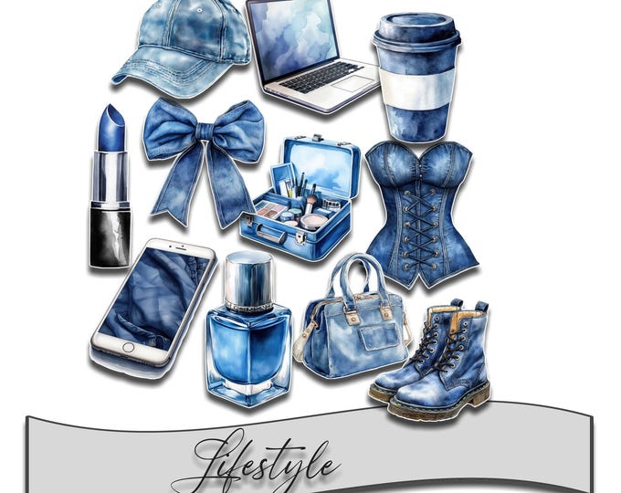 Sticker Set | Vinyl Stickers | Waterproof Stickers | Lifestyle, Fashion, Boots, Laptop, Denim Blue