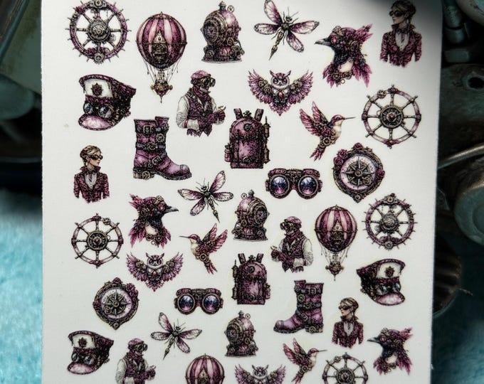 Steampunk nail art waterslide stickers for nails, Victorian Steampunk nail stickers, clockwork style