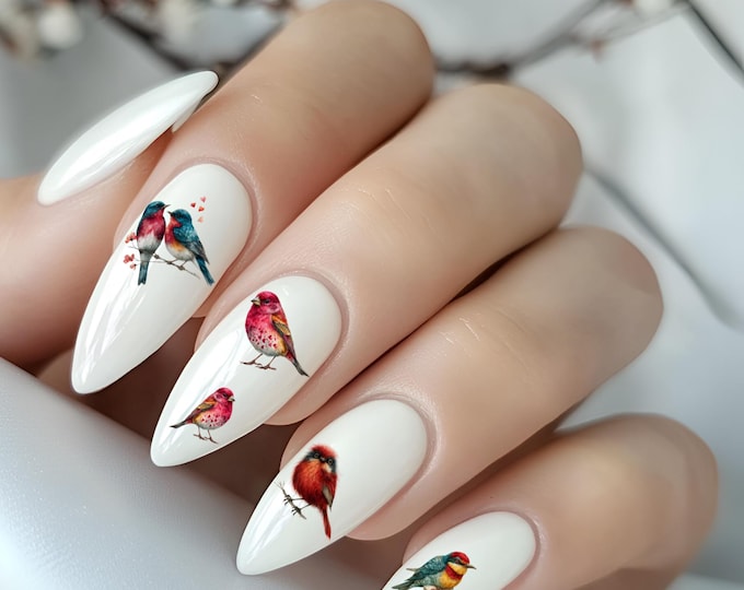 Valentine's Day nail stickers, nail stickers, love nail stickers, cute birds, romantic birds, hearts, couples in love