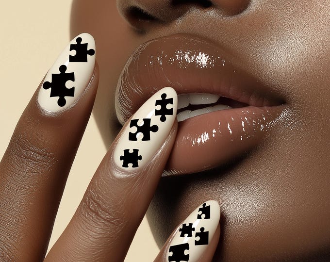 Puzzle Nail Stickers, Water-Slide Nail Decals, Black Puzzle Nail Art