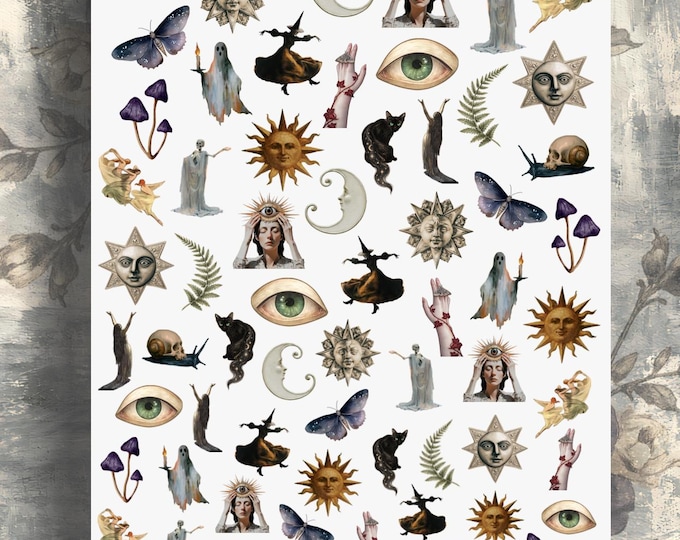Gothic Witch Water Slide Decal Stickers for Nails | Nail Art | Occult Witch Nail Art | Halloween