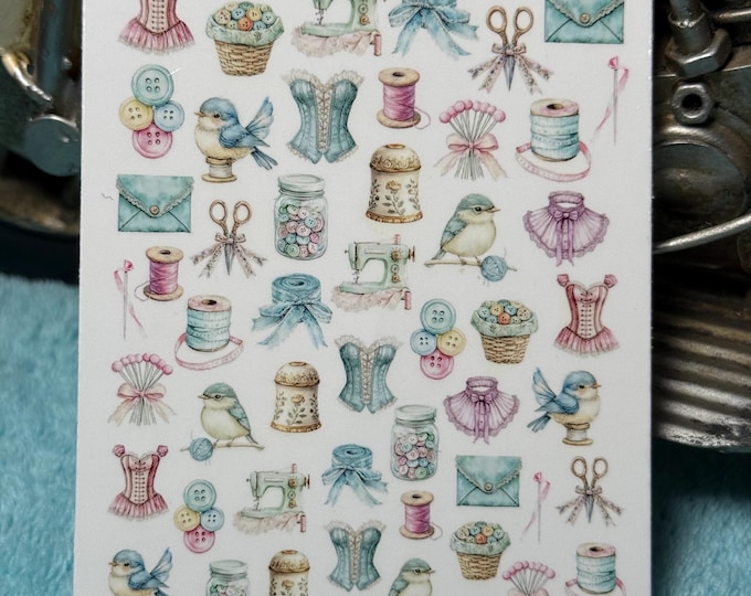 Shabby Chic Sewing Nail Art Water Slide Stickers for Nails, Vintage Sewing Nail Stickers, Victorian