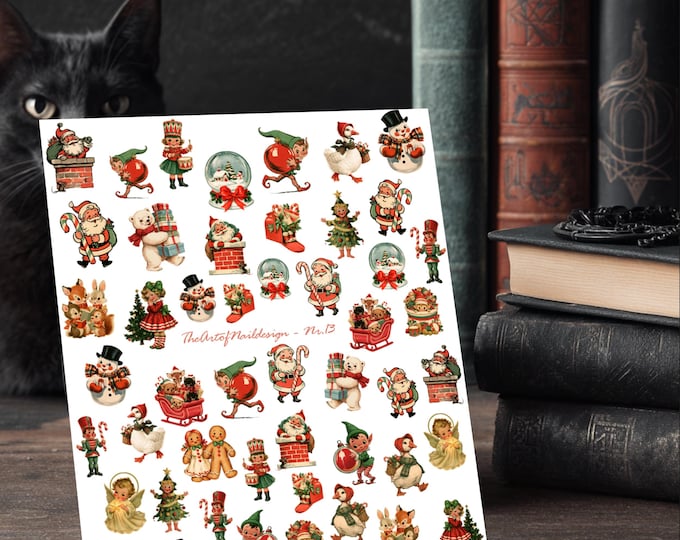 Vintage Christmas Water-Slide Decal Sticker | Nails | Nail Art | Snow Globe, Winter, Santa Claus