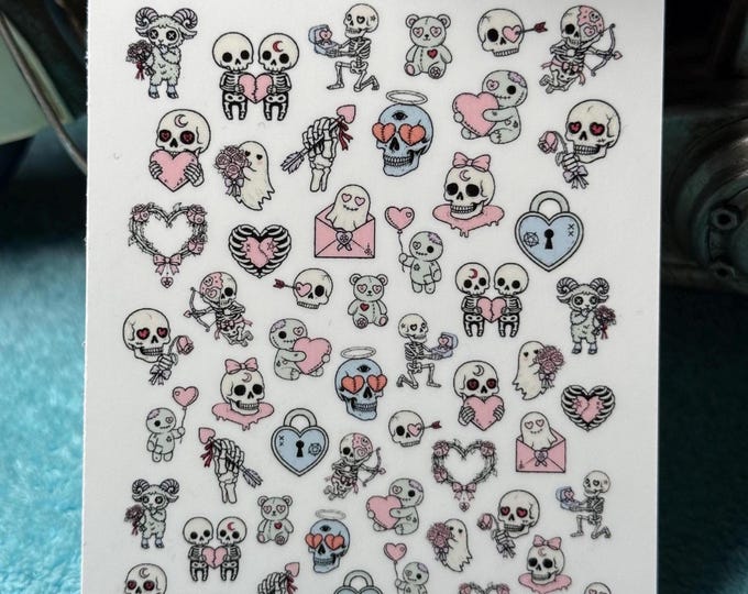 Cute Gothic Valentine's Day Waterslide Nail Stickers for Nails, Dark Romance, Spooky, Love Spirit