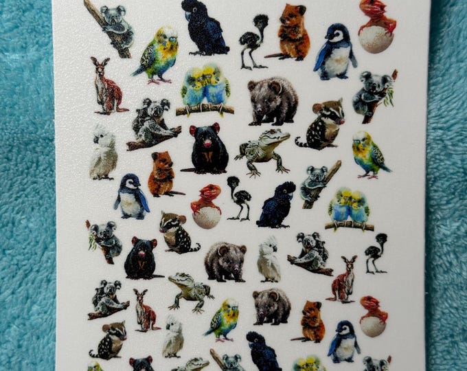 Baby Animal Nail Art Water Slide Stickers for Nails, Wombat, Kangaroo, Koala Nail Stickers in a Tree