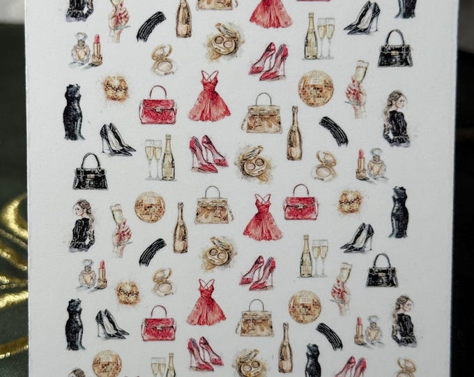 2D Nail Stickers Party, Party Girl, Glamour Decal Nails Waterslide Nail Art Stickers