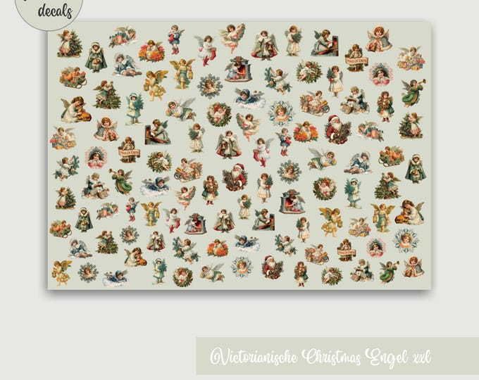 XXL Set of Christmas Nail Stickers, Victorian Christmas Angels, Waterslide Decal Nail Stickers, Nail Art Tattoos