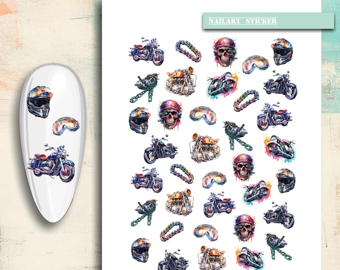 Nail Stickers / Motorcycle / Motorcycle Helmet, Motorcycle Chain / Nail Art