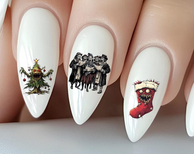 Dark Christmas Water Slide Nail Stickers, Water Slide Stickers for Nails, Gothic Horror Nail Stickers
