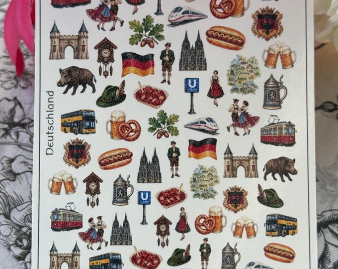 Germany Water-Slide Nail Decals – Tram, Currywurst, and Double-Decker Bus Designs