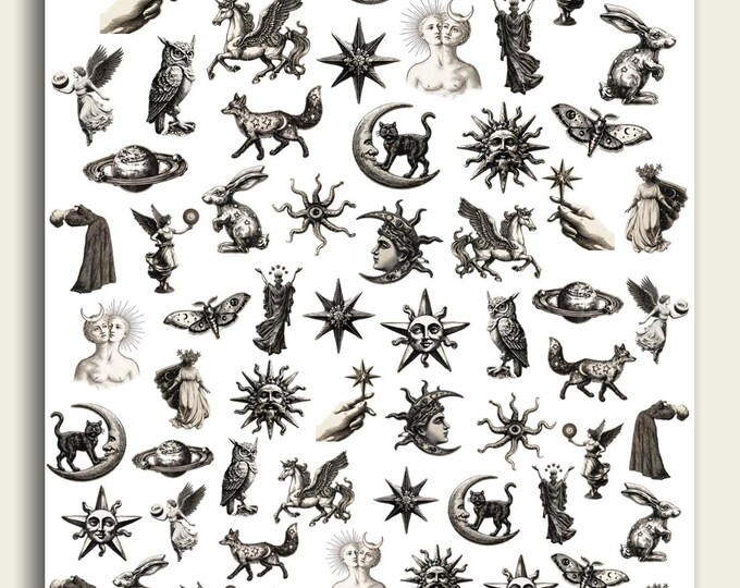 Heavenly vintage water slide nail stickers, Victorian nail stickers, astrology, vintage moon face