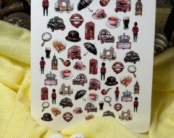 Adesivos de unhas com tema de férias em Londres, decalques para toboáguas, adesivos para unhas com o Big Ben.