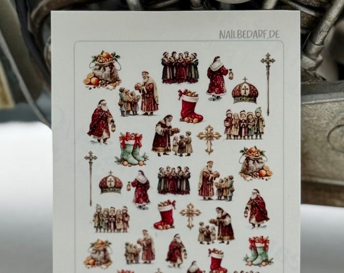 Christmas nail art, nail stickers, Christmas nails, Santa Claus nail art, waterslide decals, nail stickers, Santa Claus
