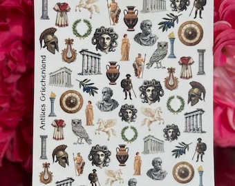 Mythology-Themed Water-Slide Nail Decals – Gods, Zeus, Athena, Medusa Nail Art