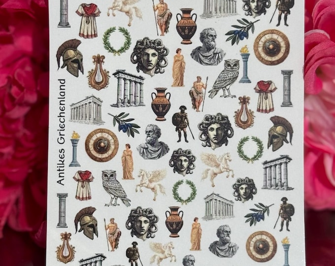 Mythology-Themed Water-Slide Nail Decals – Gods, Zeus, Athena, Medusa Nail Art
