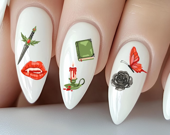 Dark Romantic Water Nail Stickers, Water Slide Stickers for Nails, Vampire Love, Romantic Fantasy