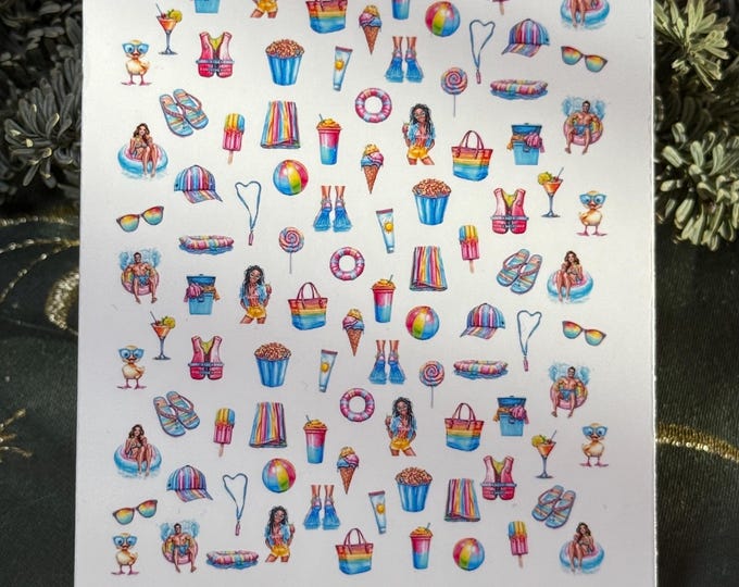 Aqua Park nail stickers, water slide stickers for nails, summer nail art, summer vacation, holiday