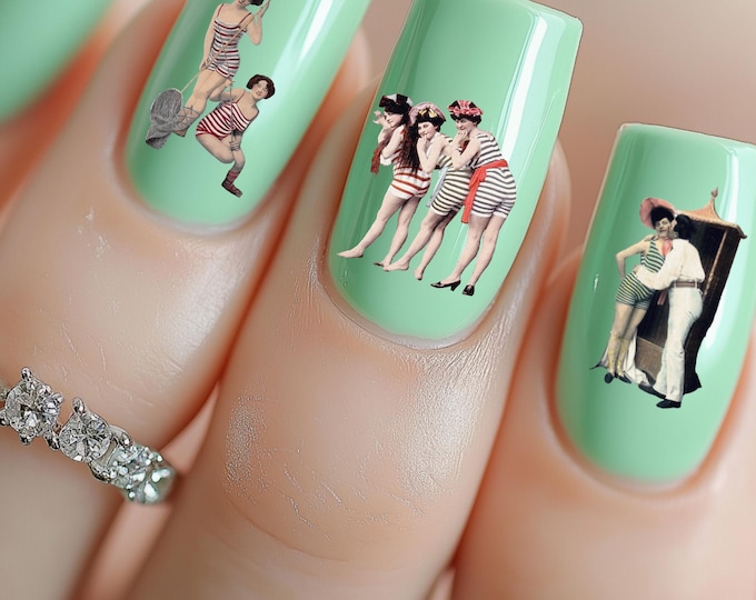 Retro Bathing Beauties Water Nail Stickers, Water Slide Nail Stickers, Vintage Beauties