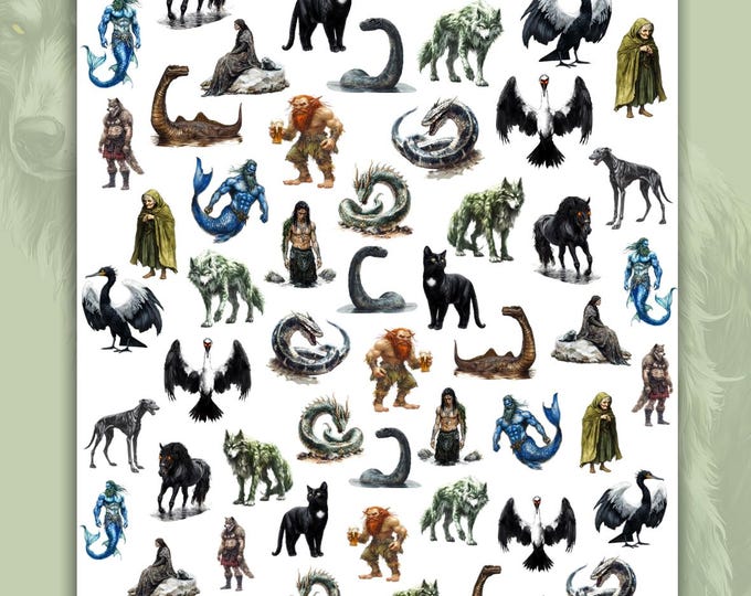 Scottish Folklore Creature Nail Art Water-Slide Decals, Gaelic Ancient Myth Nail Stickers, Loch Ness