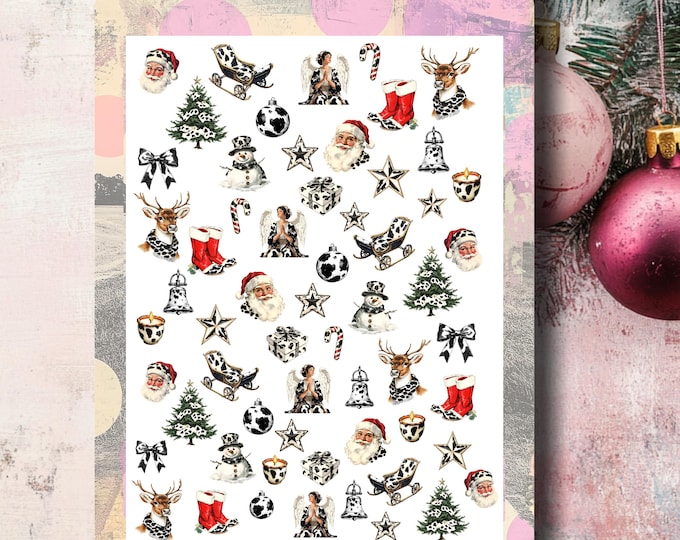 Nail stickers, retro Christmas water slide nail stickers, decals for nails, nail art, nail design for nails, spotted