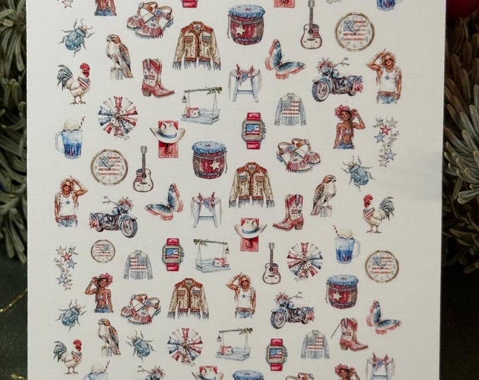 2D water nail stickers 4th July, stickers for nails, nail art Western USA, Independence Day, cowgirl