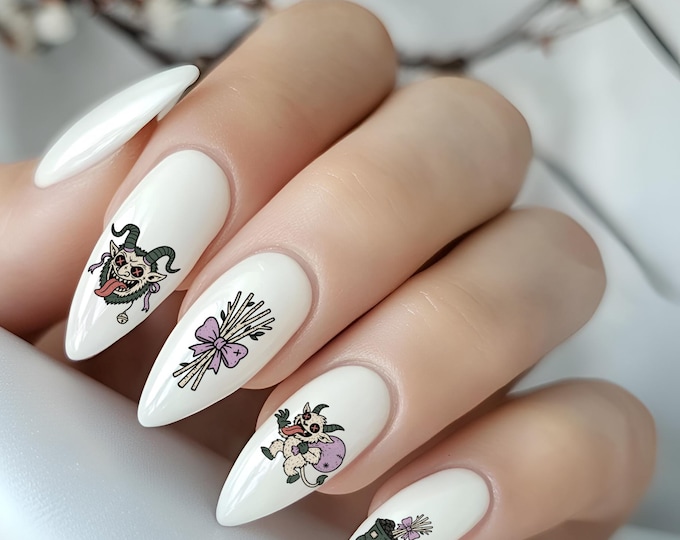 Krampus Gothic Nail Art Water Decal, Creepy Horror Monster Water Nail Decal, Nail Water Slide Decal