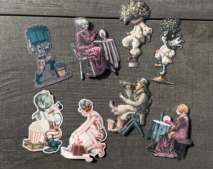 Quirky Christmas stickers, clown stickers, self-adhesive popcorn stickers, fortune teller