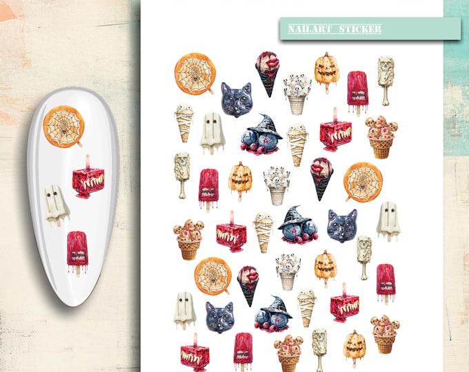 Nail art sticker Halloween ice cream, ice cream cone, ice cream on a stick, nail sticker, nail tattoo