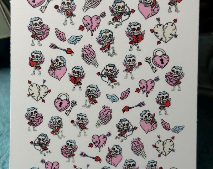 Gothic Pastel Valentine's Day Water Slide Stickers for Nails, Creepy Cute Nail Art Stickers, Cursed Valentine's Day Greeting