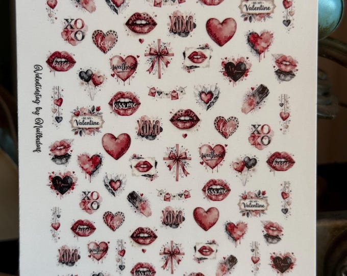 2D Water Nail Stickers Valentine's Day, Stickers for Nails, Nail Art Lips, Hearts