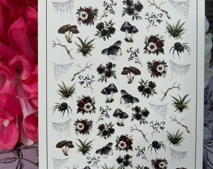 Autumn/Halloween Nail Art Water-Slide Decals: Mushroom, Spiderweb, Spider, Branch, Tree Branches