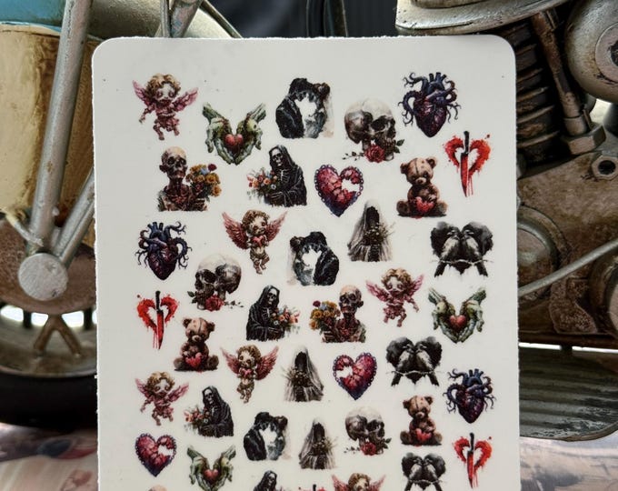 Gothic Love Nail Art Water Slide Stickers for Nails, Valentine's Day Nail Stickers