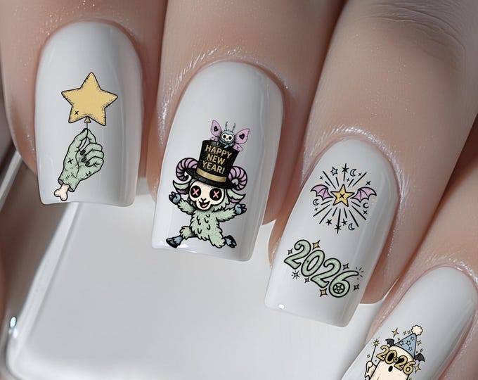 New Year's Waterslide Nail Decals - Nail Art - Nail Design - New Year's Eve - Retro 2026