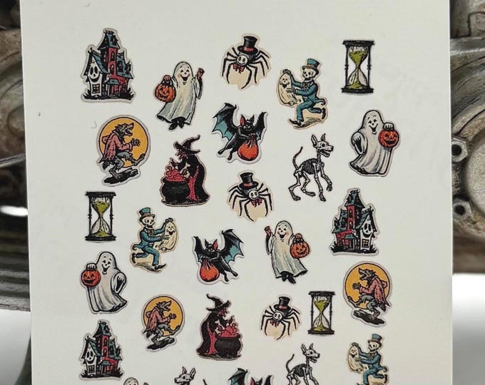 Nail Stickers / Halloween / Water Nail Decals / Spooky / Nail Art / Ghost / Bat / Retro