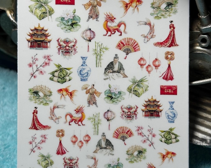 Nail Stickers - Chinese Nail Stickers - Koi - Water Slide Stickers - Nail Art - Water Nail Stickers - Koi Fish Bamboo Chinese