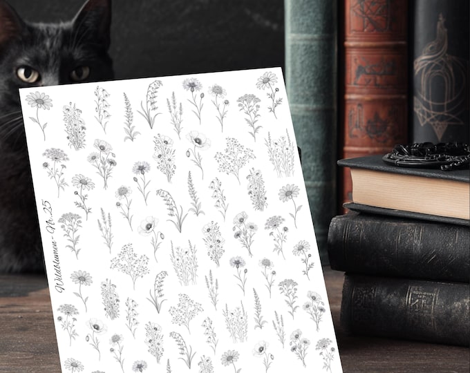 Botanical Wildflower Water-Slide Decal Sticker | Nails | Nail Art | Wildflowers, Daisies, Chamomile