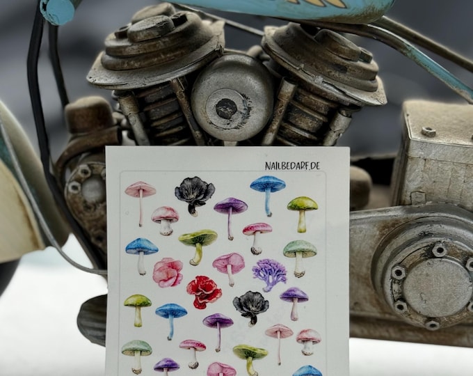 Mushroom nail stickers, water nail decals, watercolor mushroom nail art, nature nail tattoo