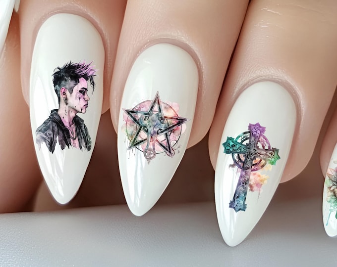 Pastel Goth Water Slide Nail Stickers, Emo Nail Stickers, Gothic, Flower Skull, Cross