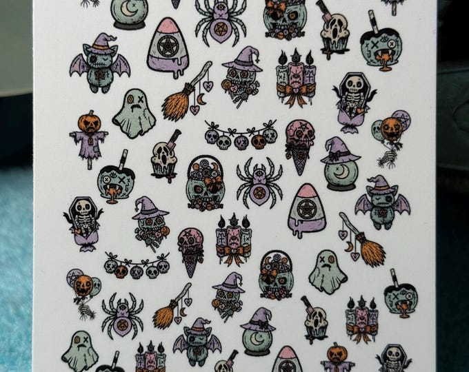 Cute Gothic Halloween Water Slide Stickers for Nails, Nail Art Nail Stickers: Cursed Ghost, Witch, Skull, Candy
