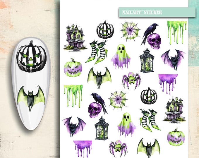 Nail Stickers / Halloween / Water Nail Decals / Spooky / Nail Art / Ghost / Pumpkin / Bat / Spider Web