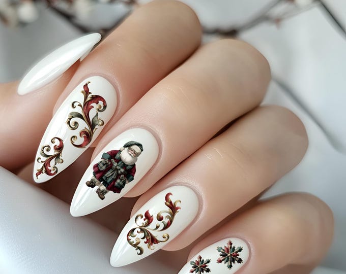 Christmas checkered nail art waterslide foil, Christmas nails, Merry Christmas, Christmas winter fingernails