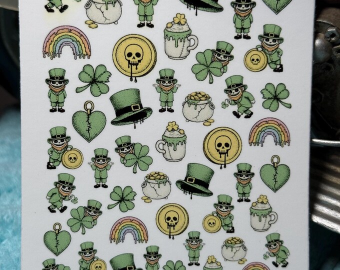 St. Patrick's Day Water Nail Stickers, Water Slide Stickers for Nails, Nail Art Stickers Creepy Cute Leprechauns, Shamrock Horror Skulls