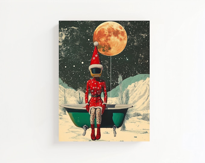 Surreal Christmas Desert Poster, Woman on the Moon, Color Poster, Wall Art, Art Print, Wall Poster