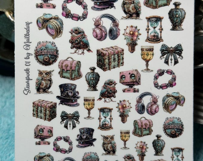 Steampunk nail art waterslide stickers for nails, Victorian nail stickers, fantasy