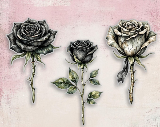 Rose Stickers, Flower Stickers, Laptop Stickers, Self-Adhesive