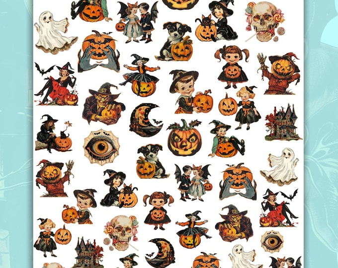 Retro Halloween Nail Art Water-Slide Decals, Vintage Scarecrow and Eye Nail Stickers