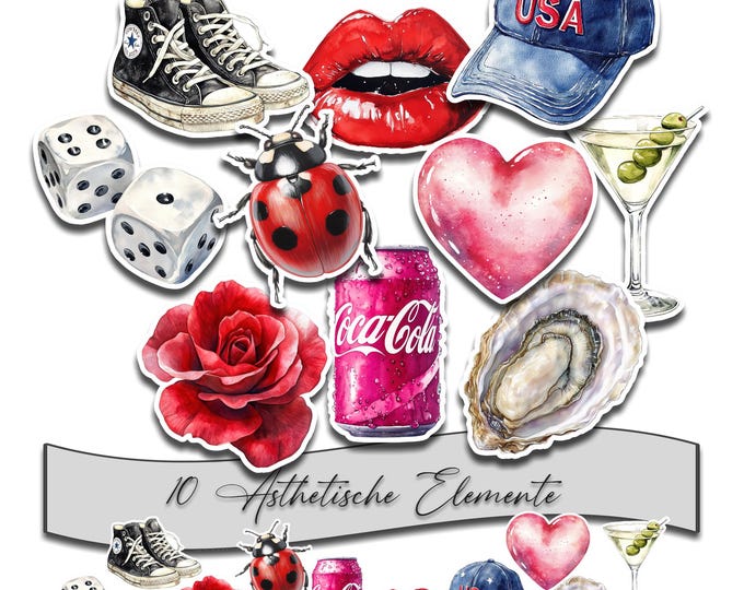 Sticker Set | Vinyl Stickers | Waterproof Stickers | Laptop Stickers, Rose, Sneaker, Dice