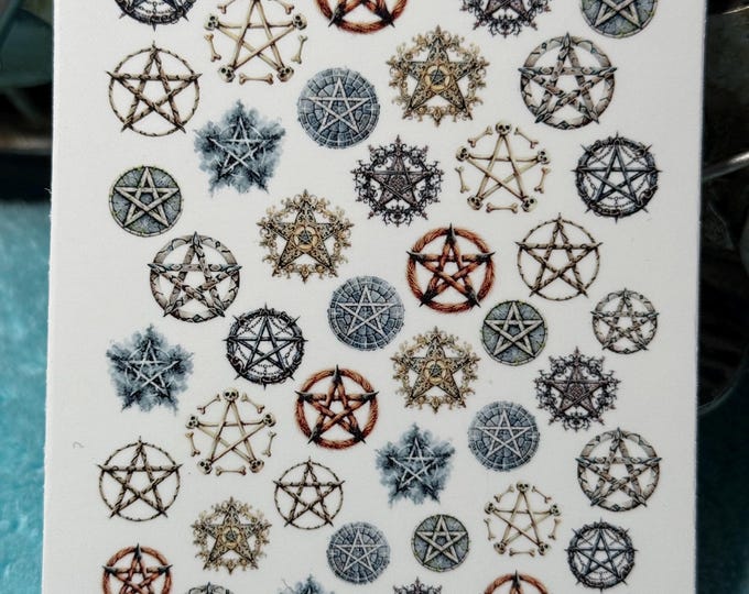 Gothic Pentagram Nail Art Water Slide Stickers for Nails, Mystical Pentagram Nail Stickers, Magical Pentagrams